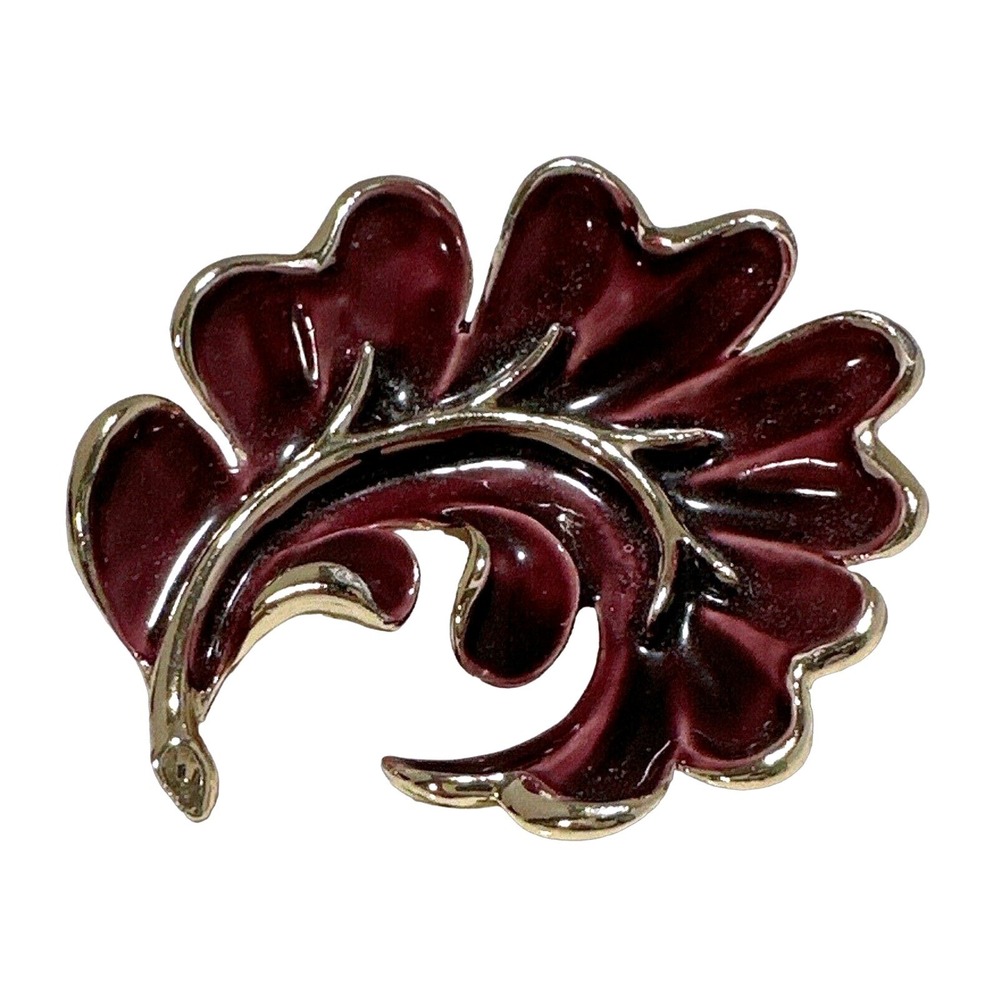 Leaf Brooch Pin Purple Enamel Gold‎ Tone Floral Vintage Style Jewelry